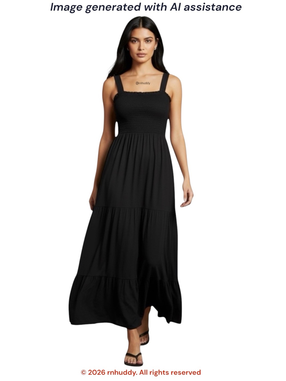 Loft XL black jersey knit smocked tiered maxi dress